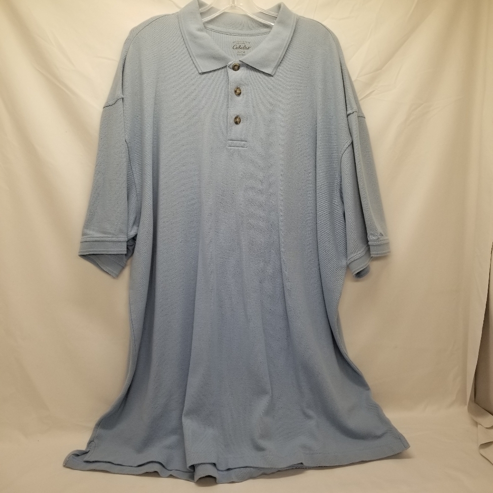 Cabelas Mens Size 2XLT Polo Shirt Light Blue Short Sleeve Golf Fishing
